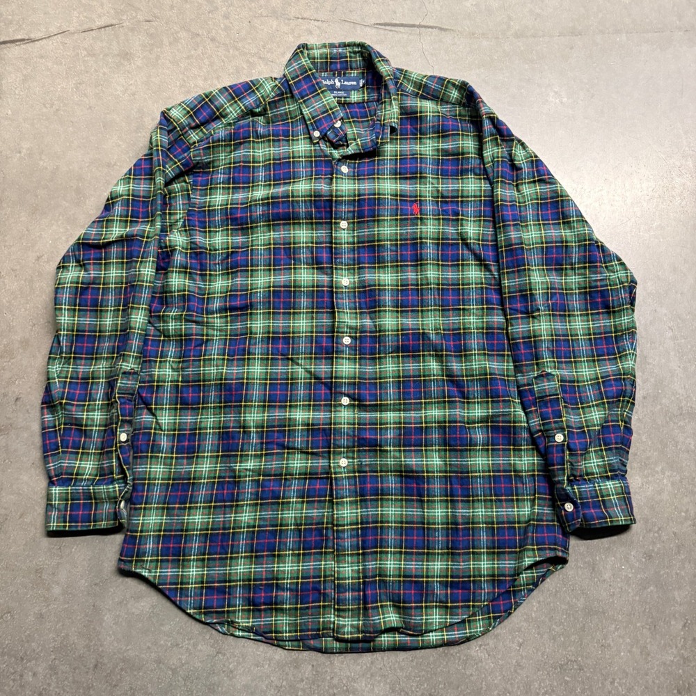 Polo Ralph Lauren Blake Plaid Button Down Shirt Mens Medium Green Blue Cotton